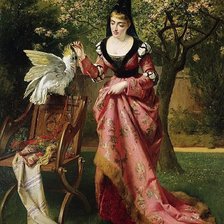 Оригинал схемы вышивки «Дама и попугай» (№2652316)