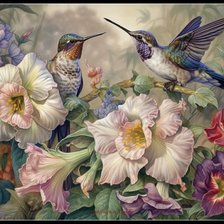 Оригинал схемы вышивки «колибри и цветы» (№2654254)