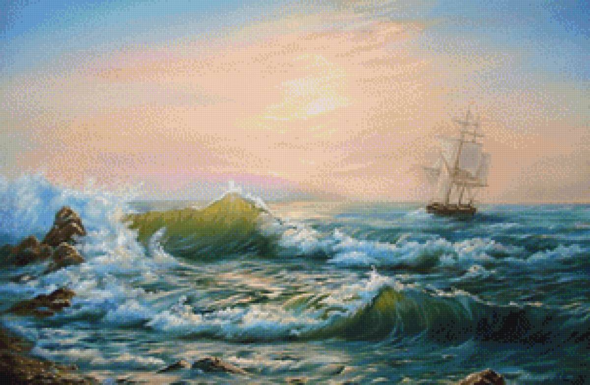 Корабль - берег, море, корабль, камни, волны - предпросмотр