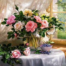 Оригинал схемы вышивки «Натюрморт "Розы на окне"» (№2665889)