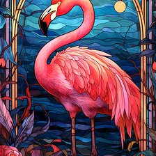 Схема вышивки «Витраж фламинго»