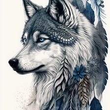 Схема вышивки «Волк. Индейские мотивы»
