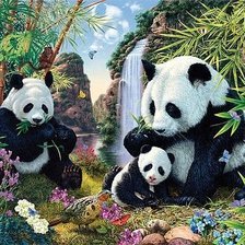Схема вышивки «Семейство панд»