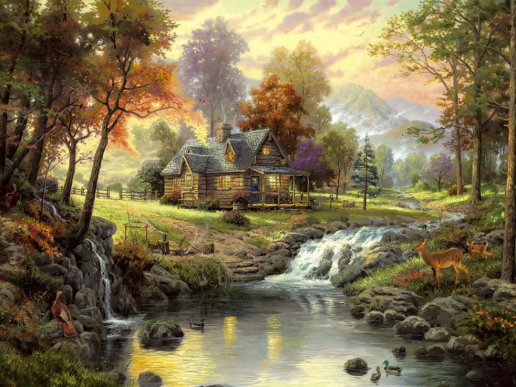 домик у речки - речка, пейзаж, дом - оригинал
