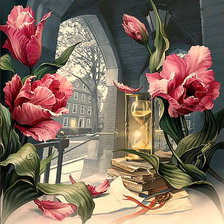 Оригинал схемы вышивки «Тюльпаны у окна1» (№2686565)