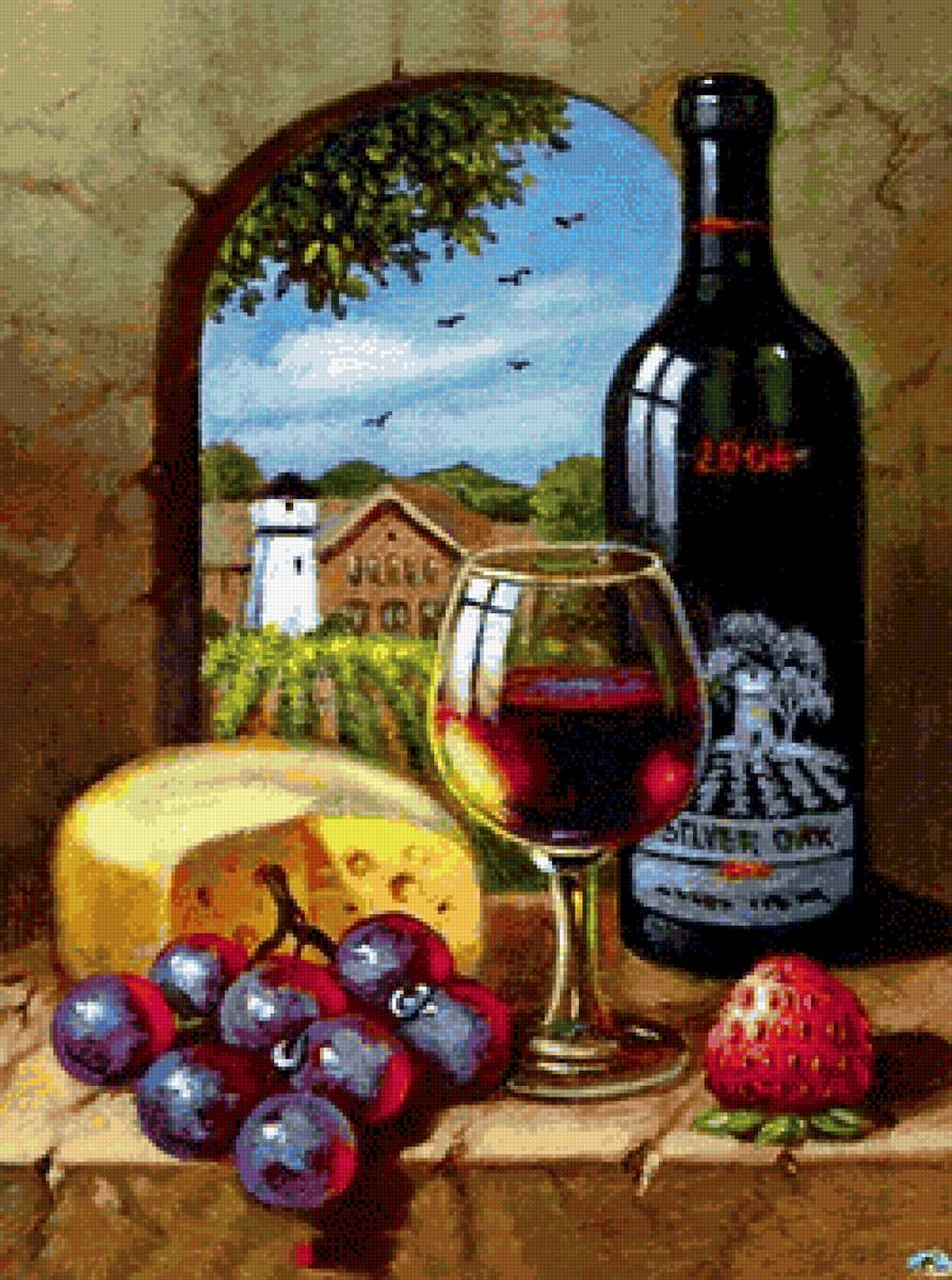 Натюрморт с вином - виноград, вино, натюрморт - предпросмотр
