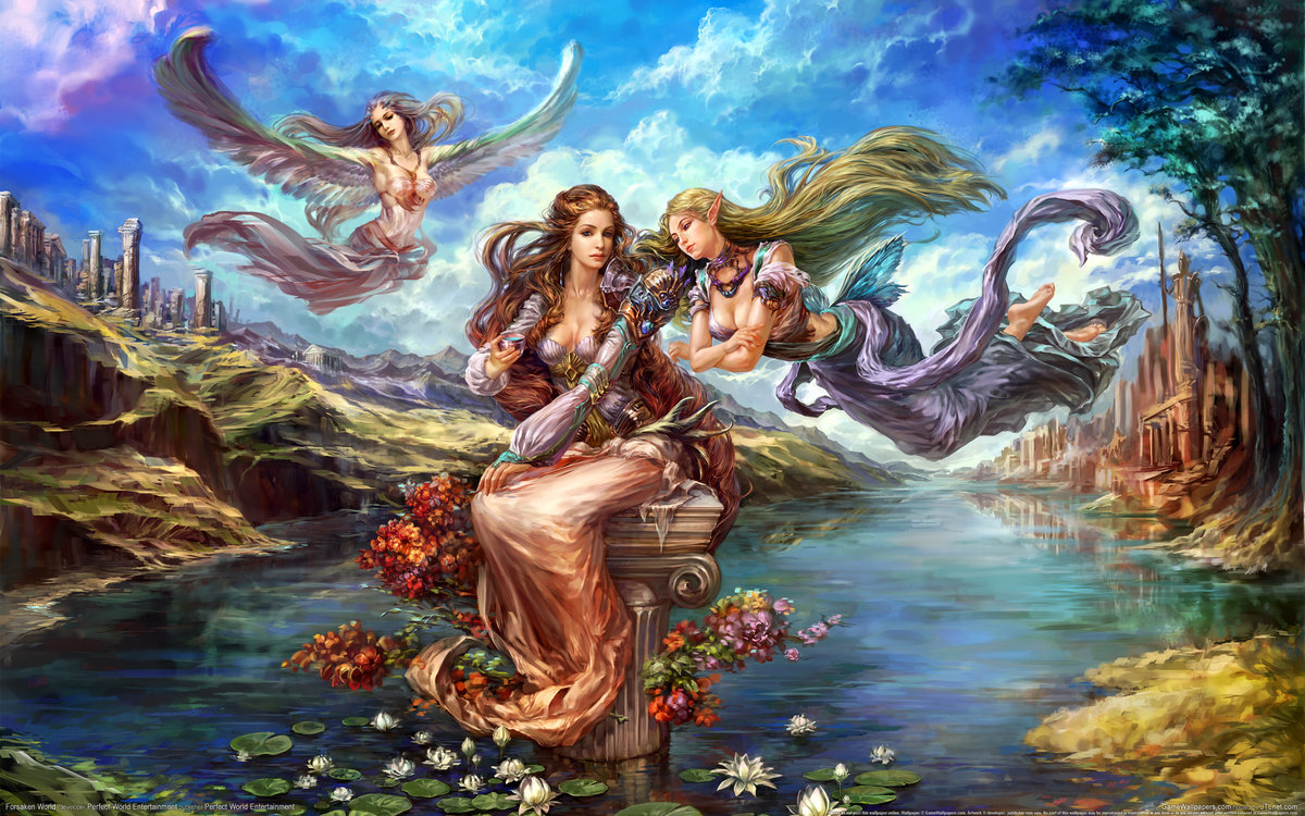 Эльфийская принцесса - лес, фея, эльфийка, феи, эльфы, пейзаж, река - оригинал