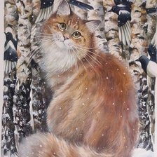 Оригинал схемы вышивки «Кот и зимний лес» (№2710296)