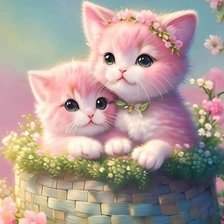 Оригинал схемы вышивки «2 розовых котенка» (№2714583)