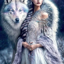 Оригинал схемы вышивки «девушка и волк» (№2720223)