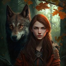 Оригинал схемы вышивки «девушка и волк» (№2720224)