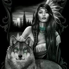 Оригинал схемы вышивки «девушка и волк» (№2720227)