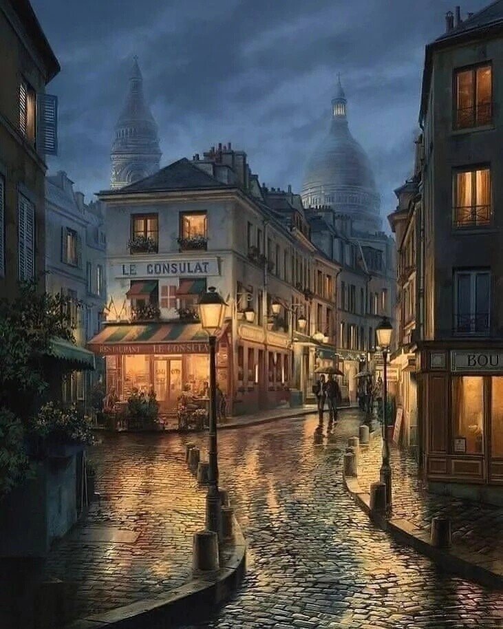 Париж - улица, вечер, париж, дождь - оригинал
