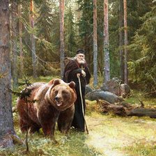 Схема вышивки «Серафим Саровский с медведем в лесу»