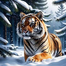 Схема вышивки «Зима и тигр»
