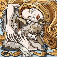 Оригинал схемы вышивки «Девушка и волк» (№2728362)
