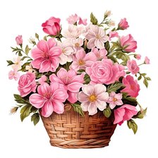 Оригинал схемы вышивки «Розовые цветы в корзине» (№2731519)