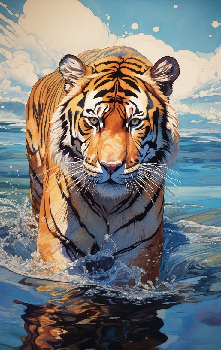 полосатый плавец - тигр, животные - оригинал