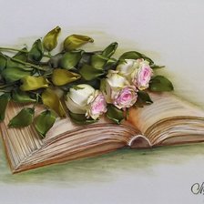 Оригинал схемы вышивки «Розы с книгой» (№2735907)