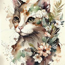 Оригинал схемы вышивки «Кошка и цветы» (№2737091)