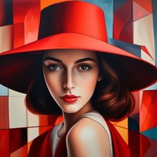 Схема вышивки «Дама в красной шляпе»