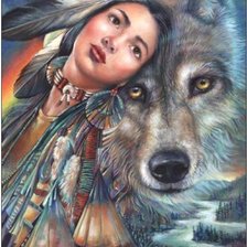 Оригинал схемы вышивки «Девушка и волк» (№2741407)