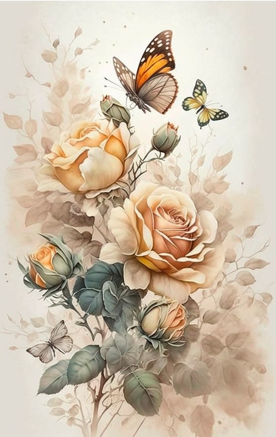 Розы и бабочки - розы, бабочки, цветы - оригинал