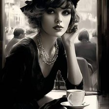 Оригинал схемы вышивки «Девушка в кафе» (№2744539)