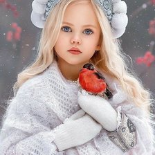 Схема вышивки «Девочка со снегирем»