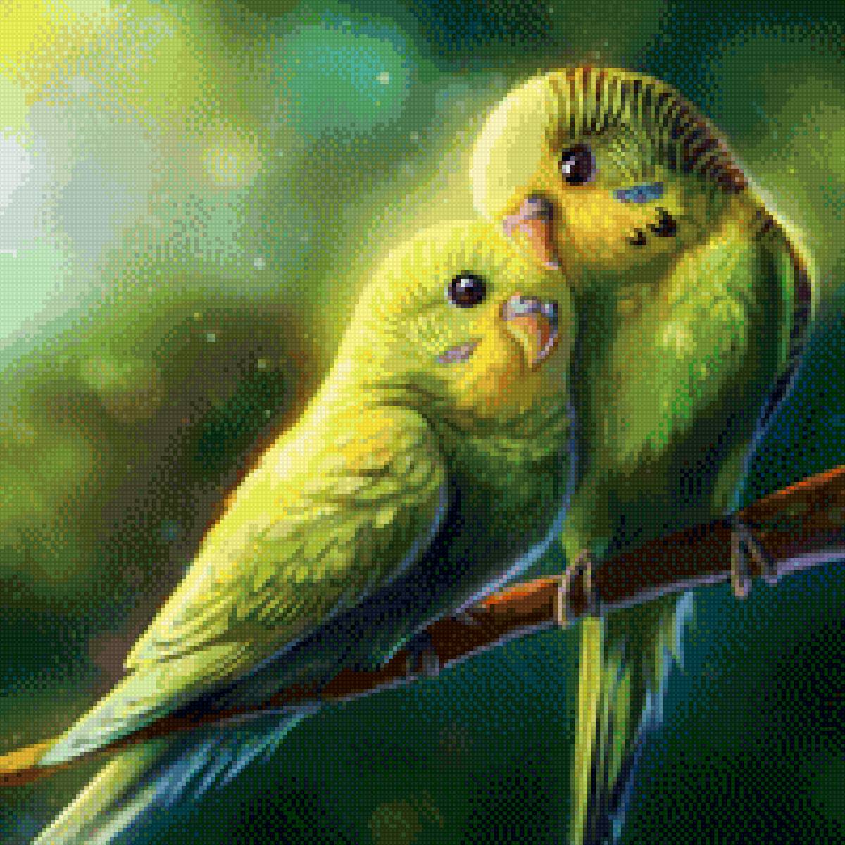 Попугайчики - пара, любовь, милота, попугаи, птицы, нежность - предпросмотр