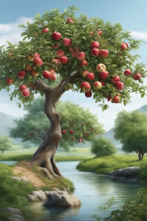 Яблоневый сад - сад, яблоки, яблоня, речка - оригинал