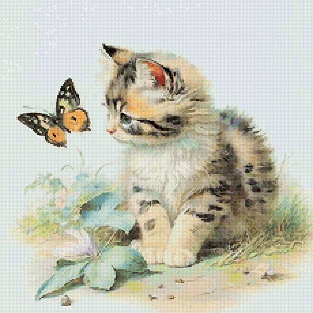 №2757245 - котик, до 240 крестиков, бабочка - предпросмотр