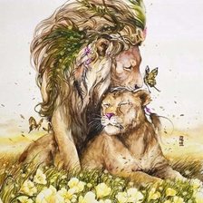 Схема вышивки «Львы любовь»