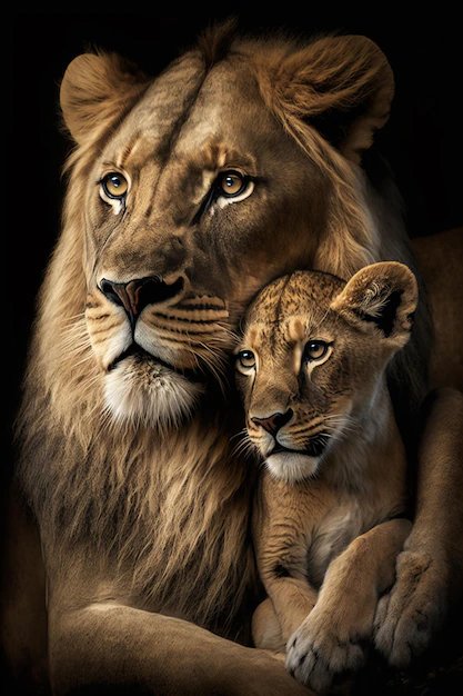 Лев и львенок - лев, львенок, семья львов - оригинал