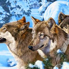 Схема вышивки «Волки в зимнем лесу 31 цв»