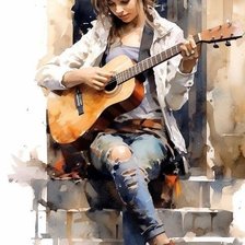 Схема вышивки «Девушка с гитарой. Акварель»
